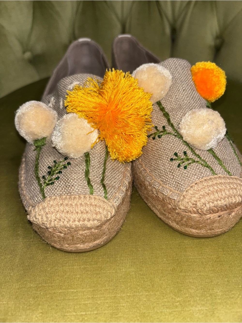 NIB Tory Burch Lily Platform Espadrille, Linen/Embroidery Natural $228 - Picture 7 of 10